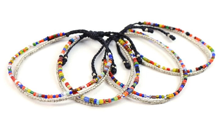 PHADUA / 2 Strands Wax Cord (African Beads) Bracelet