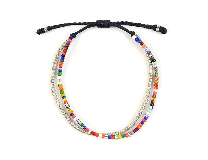 PHADUA / 2 Strands Wax Cord (African Beads) Bracelet
