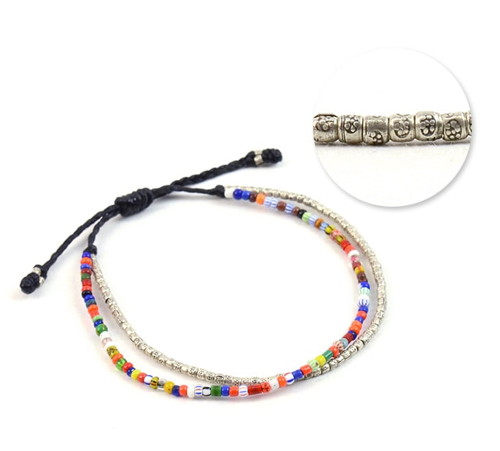 PHADUA / 2 Strands Wax Cord (African Beads) Bracelet