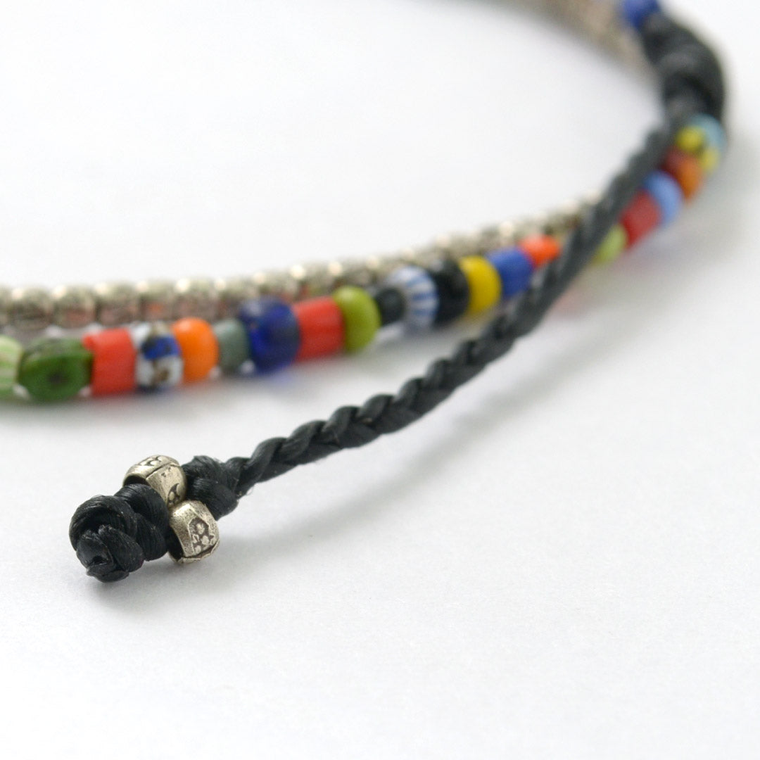 PHADUA / Bracelet de cheville en perles africaines avec cordon ciré à 2 brins